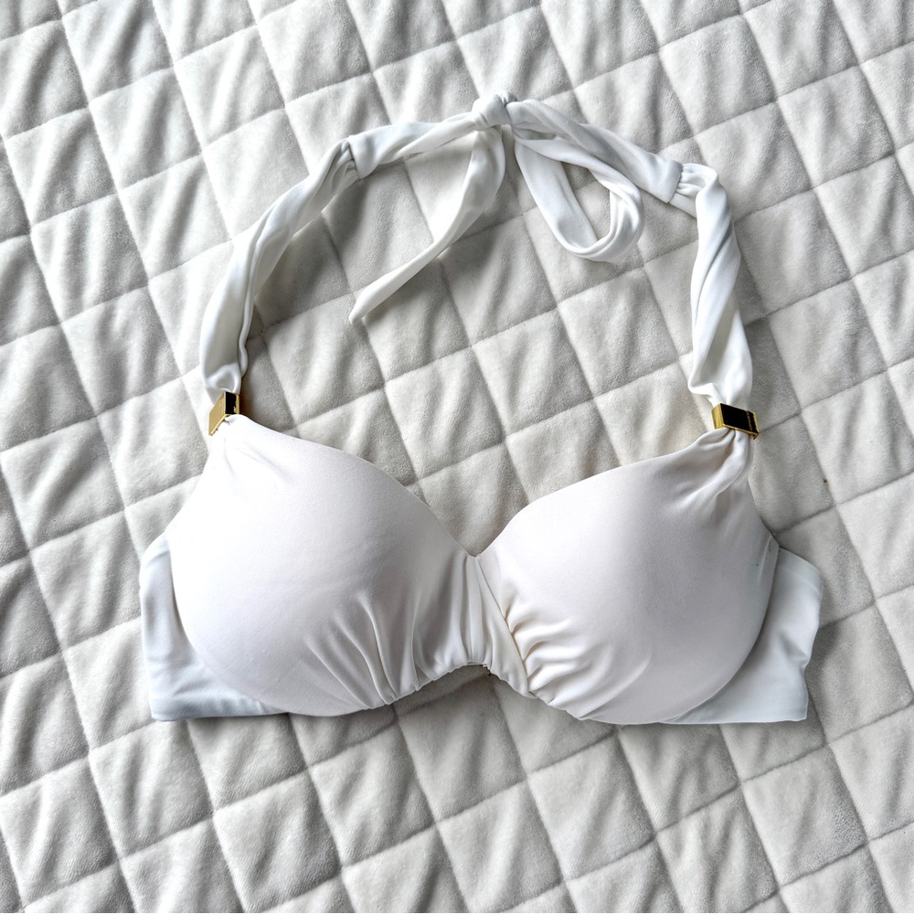 Victoria's Secret White Halter Swim Top with Gold Accents - 32A